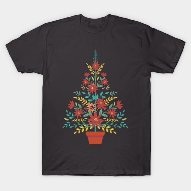 Folk Art Poinsettia Tree T-Shirt by SWON Design